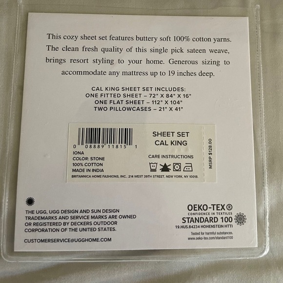 UGG Bedding Nwt 3 Cal King Ugg 100 Cotton Sheet Set 2 Pillow Cases